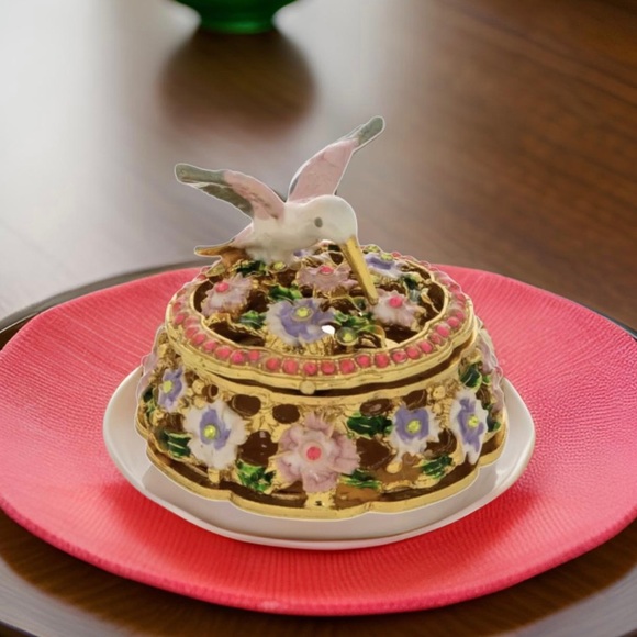 New Hummingbird Rhinestone Floral Jewelry Box - Picture 1 of 5